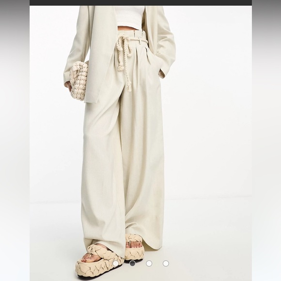 Pants - extreme wide leg suit pants with paperbag waist and rope belt like Alix Earle’s